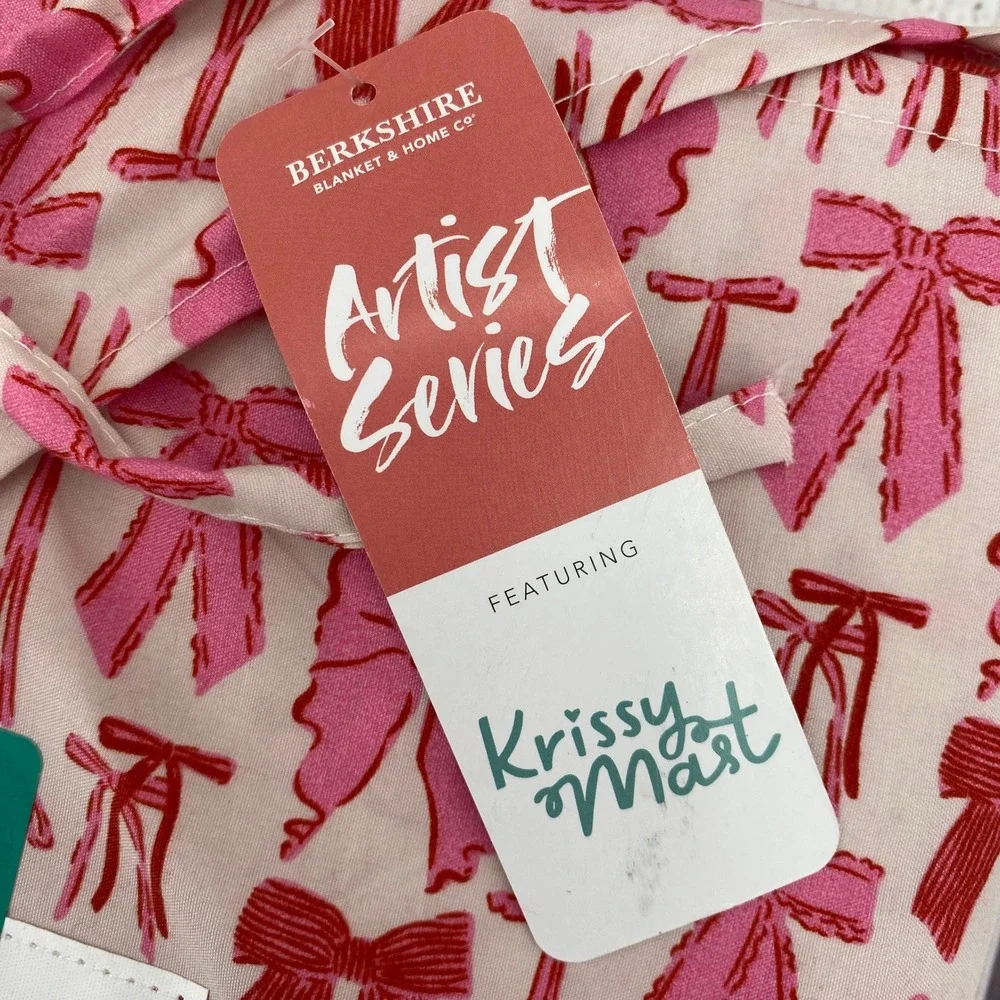 Berkshire Sheet Set KING Artist Series Pink Red Bow Ribbon Krissy Mast Whimsical